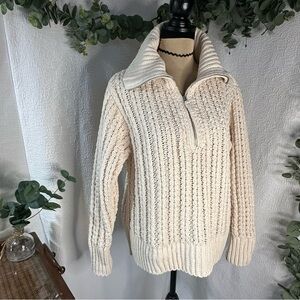 Aerie Soft Cream Chunky Cable Knit 1/4 Zip Oversized Sweater Small
